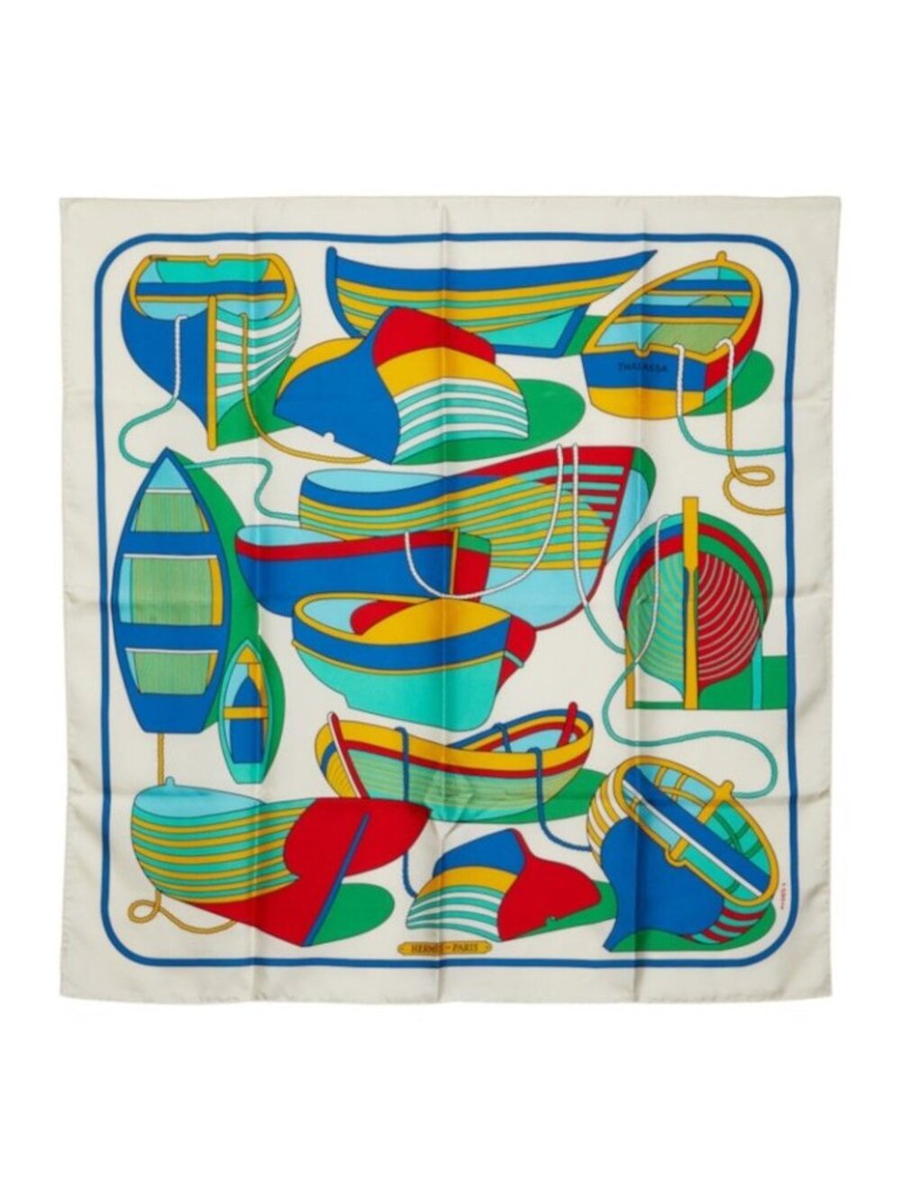 Hermes Carre 90 Thalassa Scarf Large White Multicolor Silk